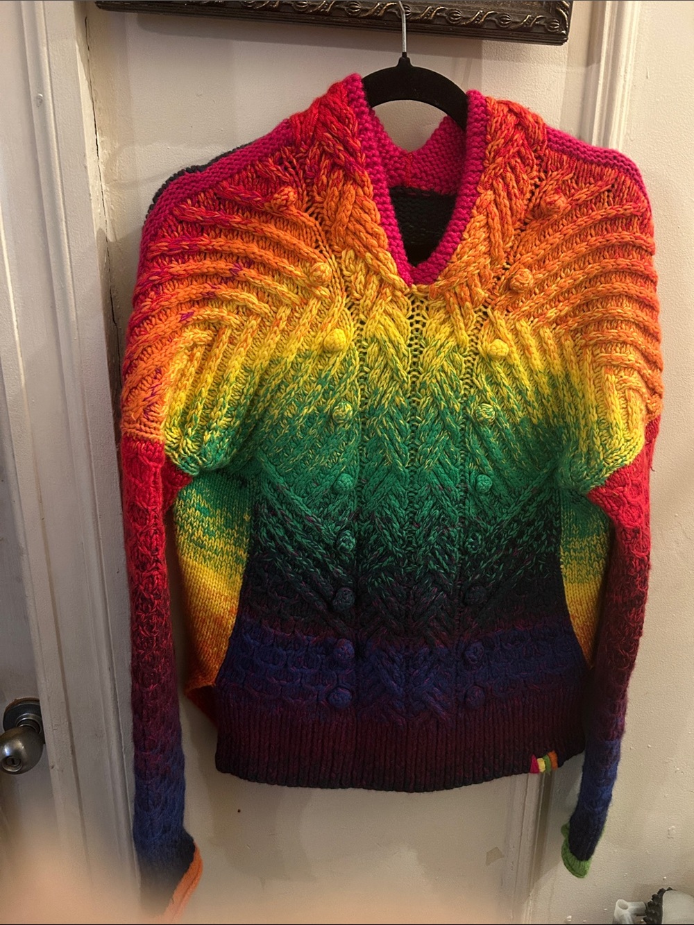 Rainbow Gradient Cable Knit Turtleneck Sweater - Multicolor